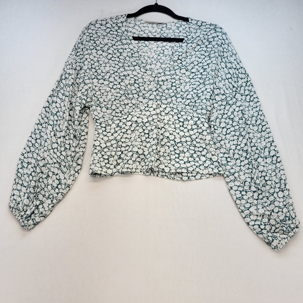 Abercrombie & Fitch Blouse Womens XS Green Floral Smocked Back Button V-Neck